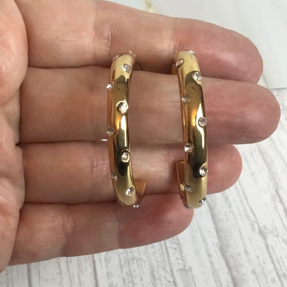Alison Lou J. Crew Gold Tone and Crystal Hoop Earrings - Picture 3 of 8